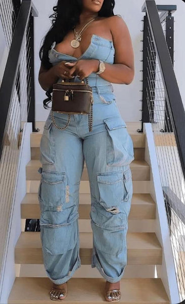 Strapless Cargo Jumpsuit